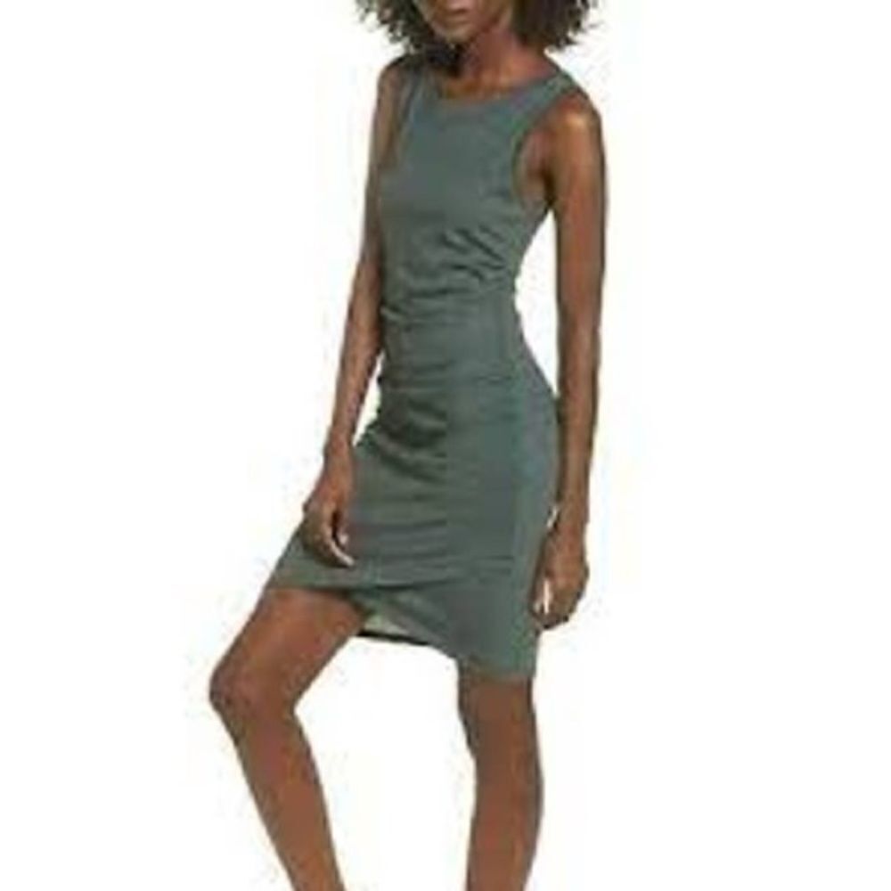 LEITH Ruched Bodycon Tank Dress Green Wood Heather